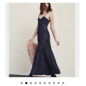 Reformation Blue Silver New Academy Maxi Midnight Formal Dress